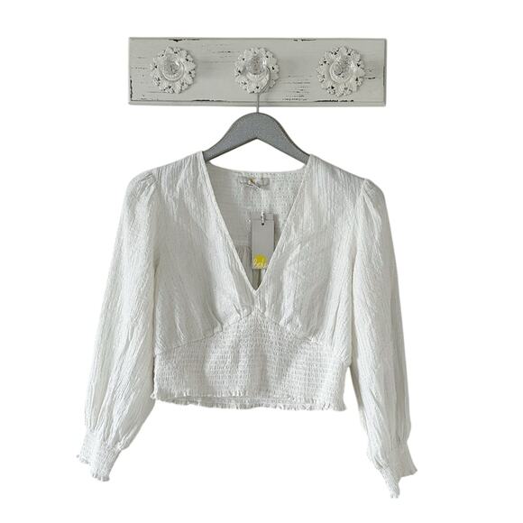 Boden Lurex Smocked Crop Top Ivory Crinkle NEW - Picture 1 of 9